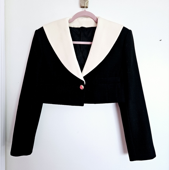 Wool Black and White Cropped Blazer - Picture 2 of 7